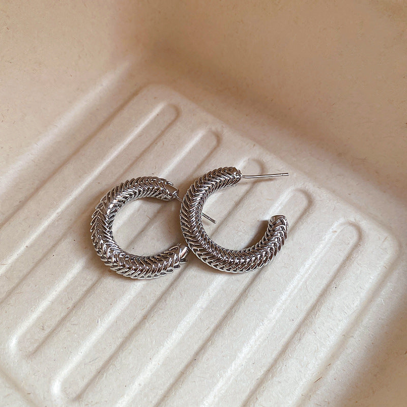 A廠【HE24697】真金電鍍925銀針蛇骨C型耳環耳圈法式時尚耳環小眾耳飾輕奢高級感女 25.01-3