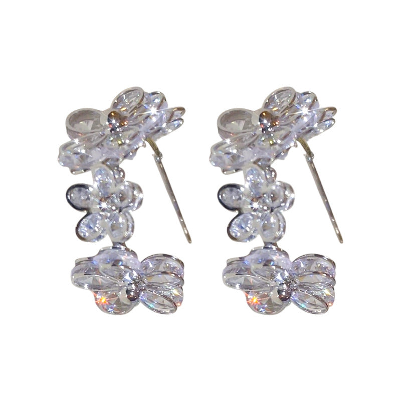 A廠【HE22415】925銀針超閃鋯石大小花朵耳環新品高級感鑲鑽耳環公主風精緻時尚耳飾 24.09-2