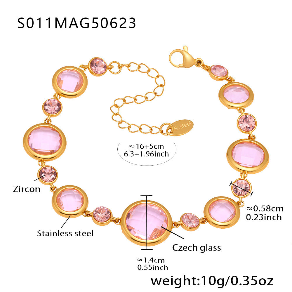 B廠【S010】高品質超閃切面捷克琉璃腳鍊不銹鋼18k鍍金時尚輕奢風飾品 25.06-4