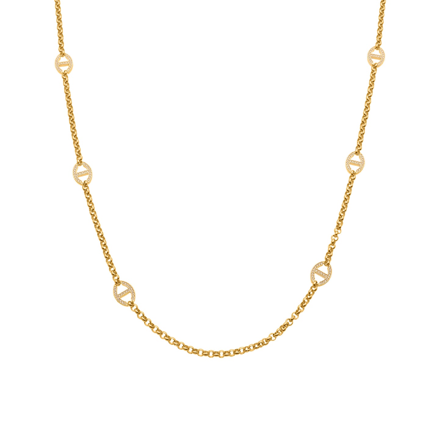 B廠【M081】超閃5A鋯石黏鑽日字扣長毛衣鏈不鏽鋼鍍18k真金保色飾品
25.10-3