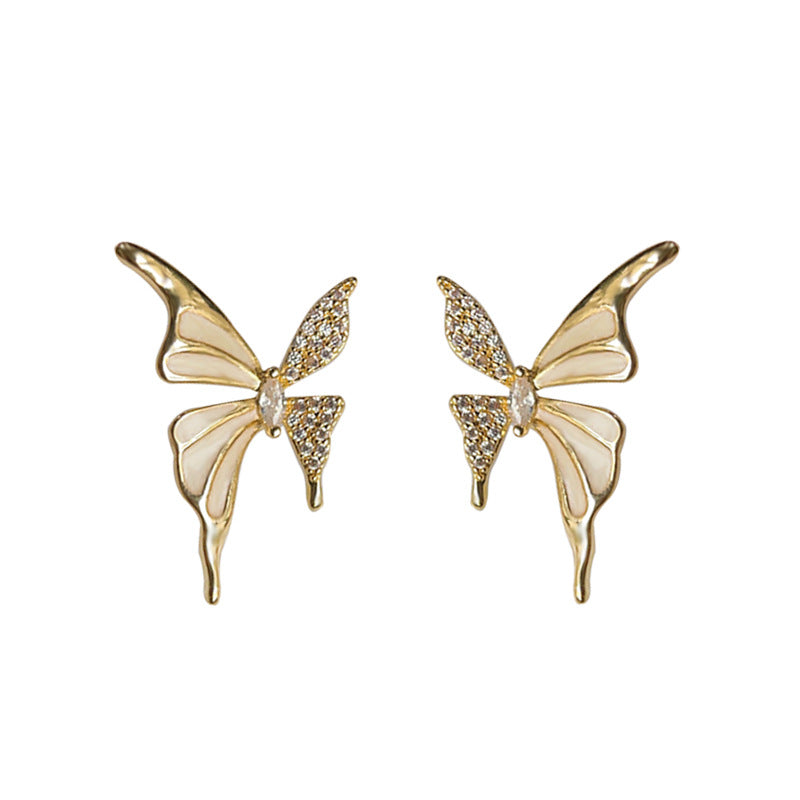 C廠【3912】微鑲鋯石優雅氣質超仙甜美個性蝴蝶滴油琺瑯質感電鍍14K耳飾 24.04-4