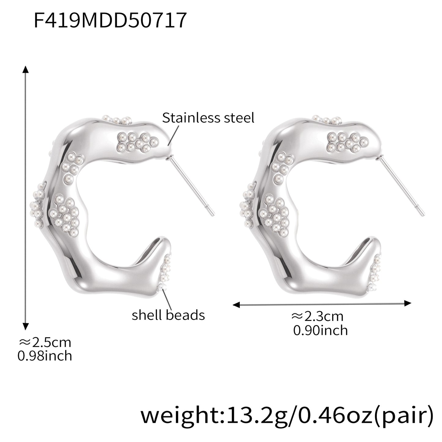 B廠【F419】不鏽鋼琺瑯幾何滴油耳環時尚百搭C型珍珠耳飾歐美個性項鍊 25.07-4