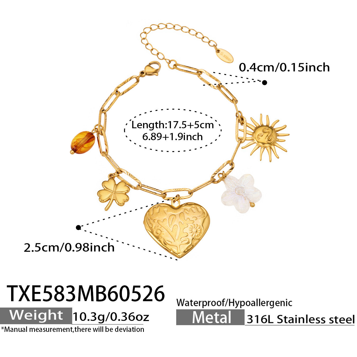 B廠【TXP583】歐美新款雙面紋理愛心DIY多配件吊墜手鍊項鍊組不鏽鋼鍍18k真金
26.06-1