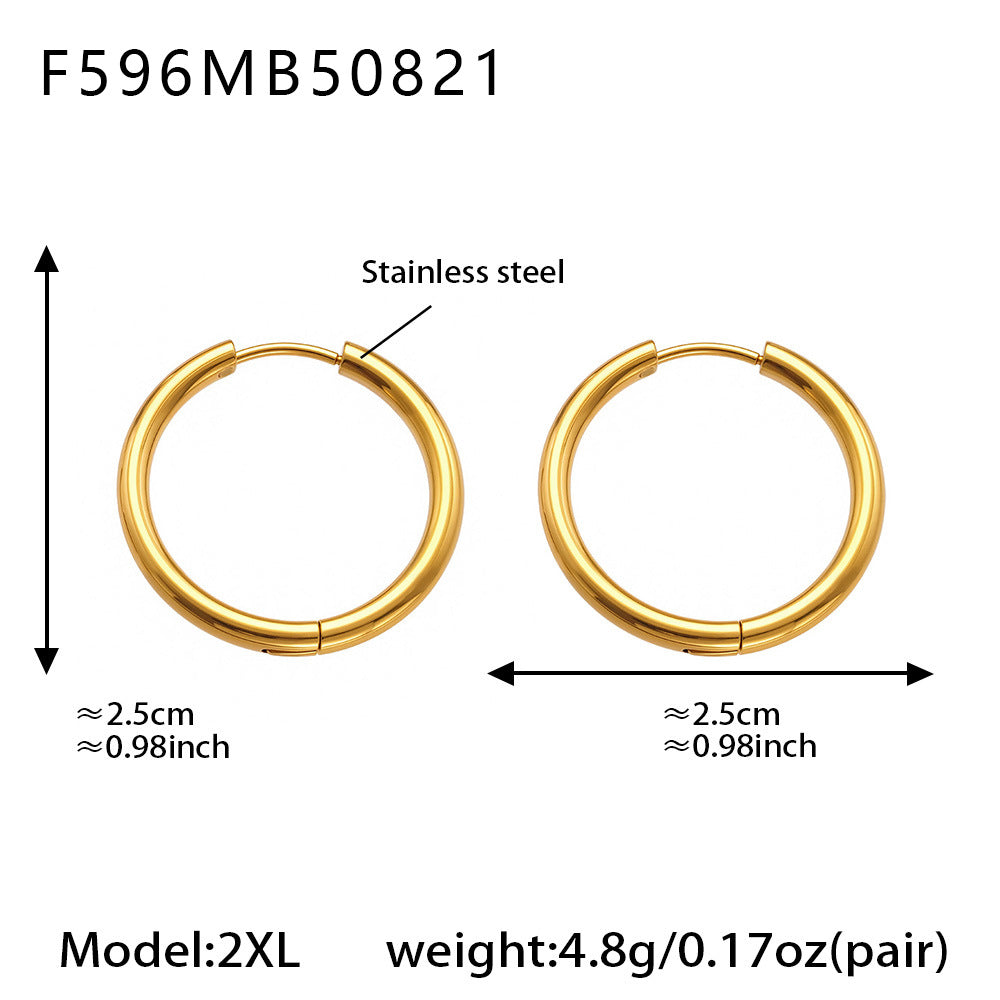 B廠【F596】ins小眾設計感不銹鋼幾何素圈耳環百搭時尚耳環鍍18k金 25.08-5