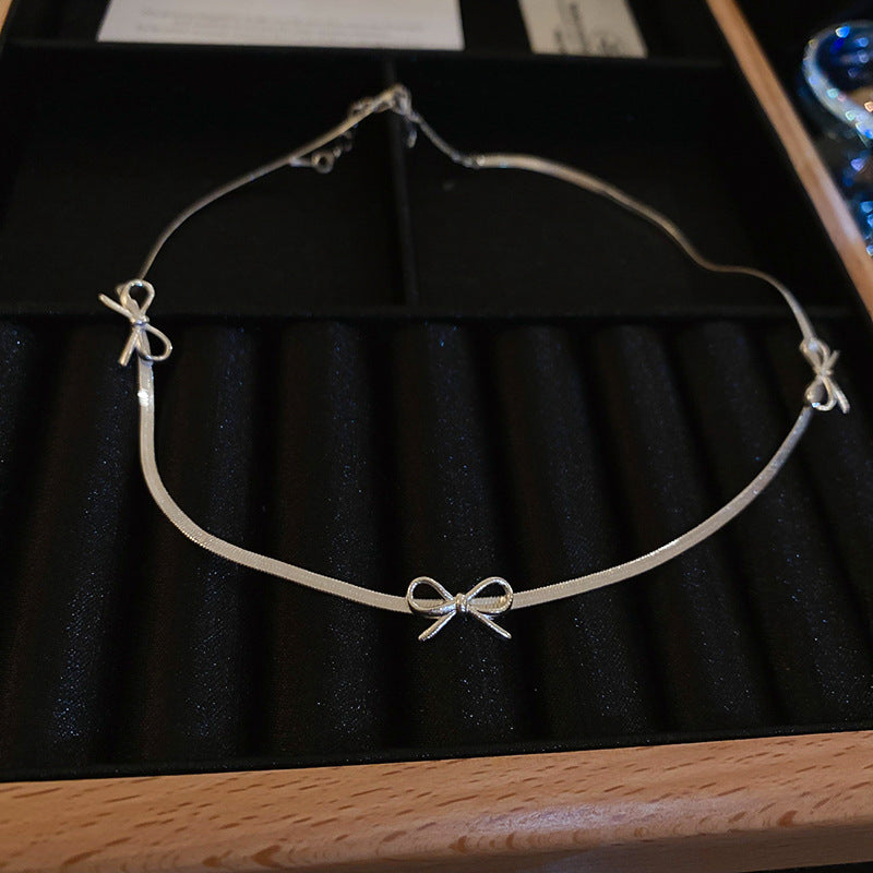 A廠【HB2220-HN5854】新款冷淡風蝴蝶結刀片鏈項鍊簡約高級感氣質頸鍊時尚小眾個性項鍊 24.04-4