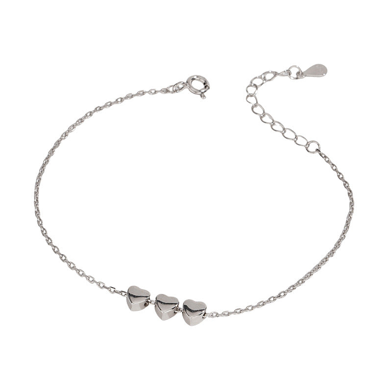 F廠【DQ1034S】S925純銀韓版簡約愛心手鍊女ins時尚光面心形百搭手飾潮 25.05-4