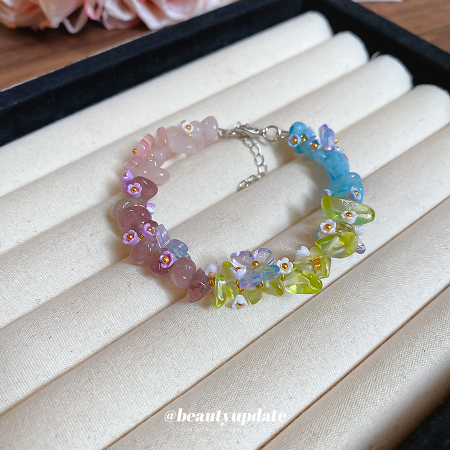 A廠【HB3850】彩色樹脂玻璃花朵手鍊小眾多巴胺彩色手環森系清新甜美氣質手飾女 25.05-1