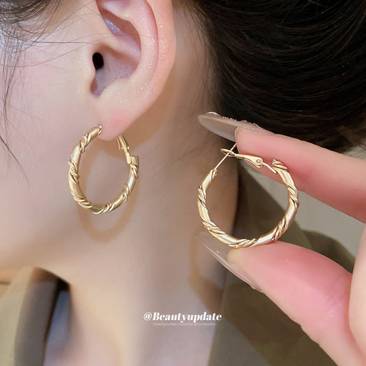 A廠【HE28961】925銀針歐美跨國扭曲幾何圓形耳圈時尚簡約百搭耳環小眾設計感耳飾女
 25.10-4