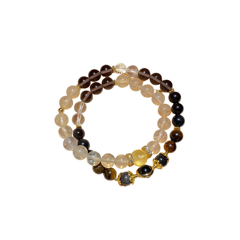 A廠【HB3457】全新中式虎眼發晶鋯石串珠雙層手鍊輕奢高級感水晶手串氣質百搭手飾 25.01-4