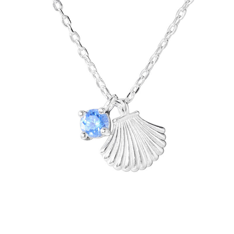 F廠【DQ0663N】S925純銀輕奢小眾貝殼藍鋯項鍊女精緻時尚鎖骨鏈百搭高級感潮 25.04-3