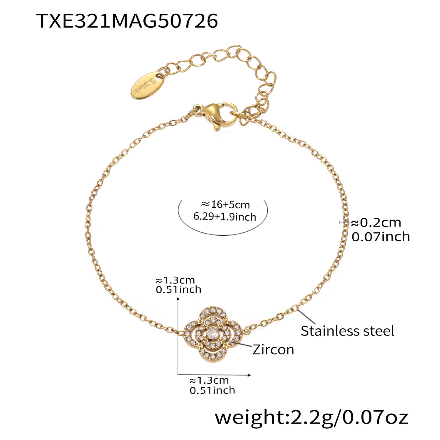 B廠【TXP321】不銹鋼5A鋯石批花五角星帶鑽鎖骨項鍊手鍊首飾組18k鍍金 25.08-1