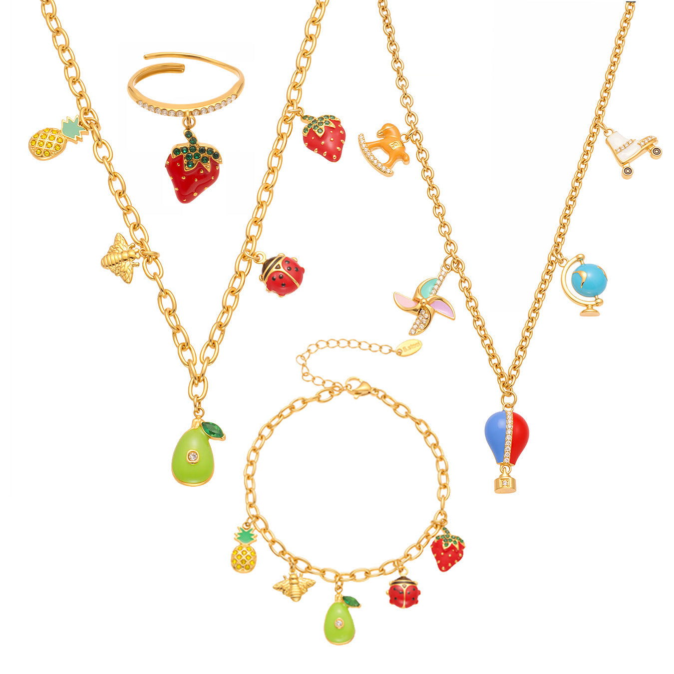 B廠【TXP422】跨境設計5A鋯石彩色滴油夏日水果多配件吊墜項鍊手鍊套裝女
 25.10-4