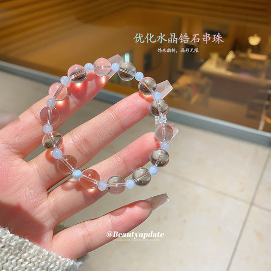 A廠【HB4043】鋯石冰透白水晶串珠手鍊2025新款輕奢小眾水晶手串時尚手環手飾女 25.06-1