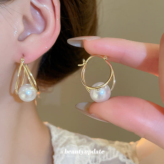 A廠【HE26203】歐美光面U形珍珠耳環復古氣質百搭耳環輕奢高級感耳飾設計感小眾 25.05-1
