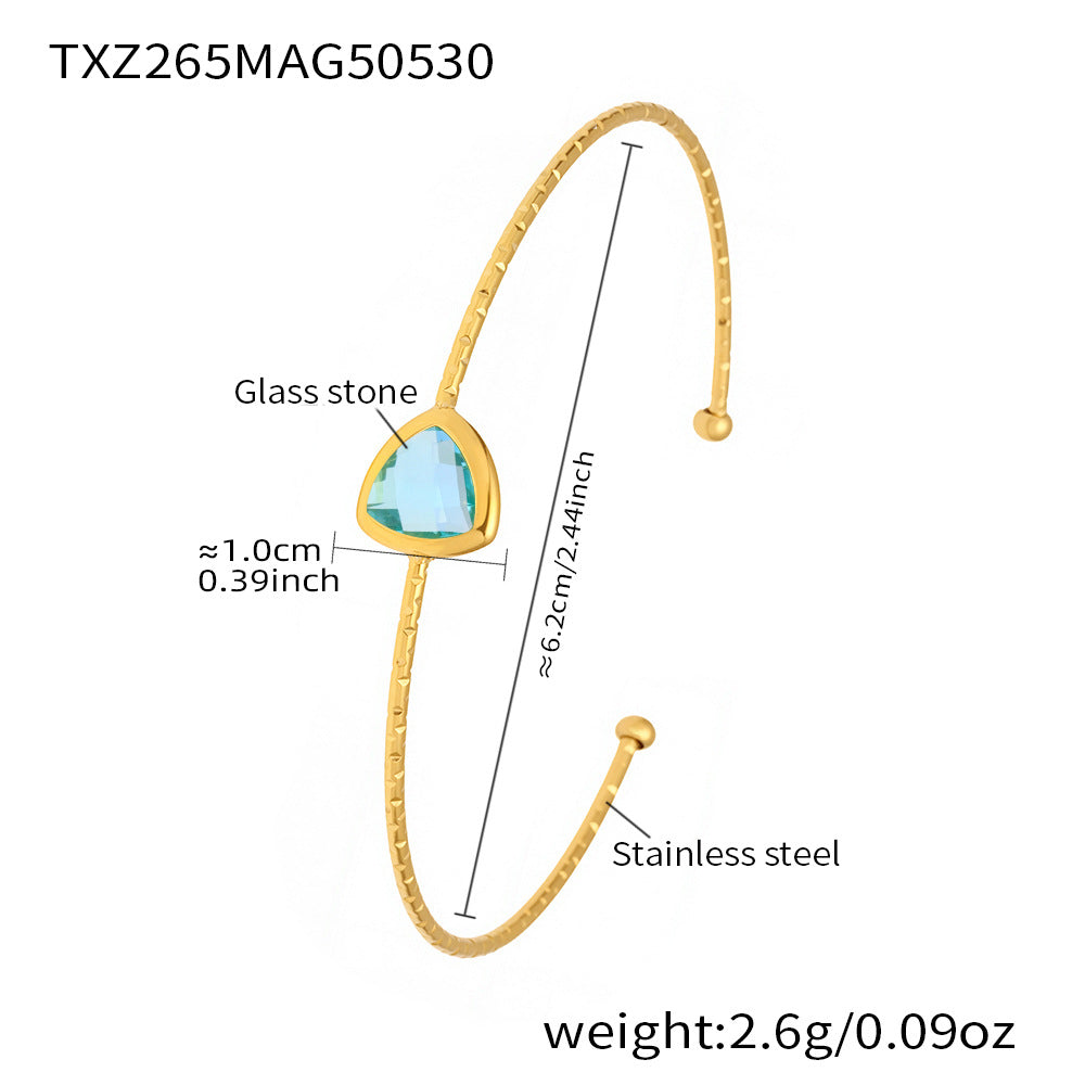 B廠 【TXZ265】跨境新款捷克玻璃開口鈦鋼手鐲不掉色小眾設計簡約時尚手環 25.06-1