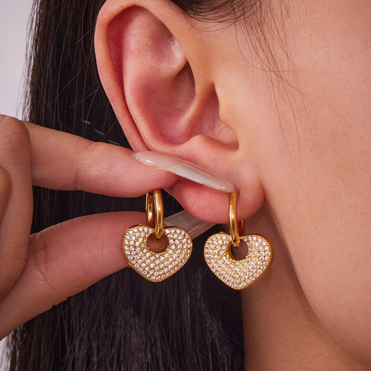 B廠【F620】歐美新款耳扣不鏽鋼滿鑽愛心大圈耳環鍍18k真金不掉色飾品
 25.09-1