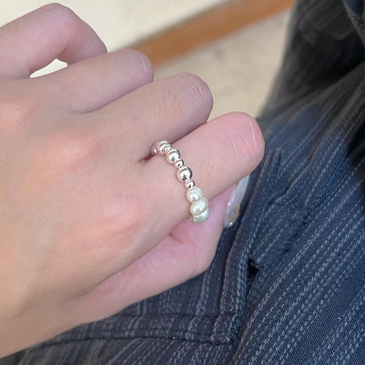 F廠【DQ8134R】S925純銀韓版簡約珍珠拼接銀珠戒指女氣質高級感淡水珍珠戒指
 25.08-5