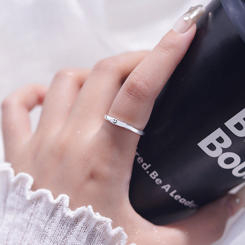 E廠【YC3239R】S925純銀童趣笑臉戒指女簡約時尚輕奢個性時髦輕奢指環 24.11-2