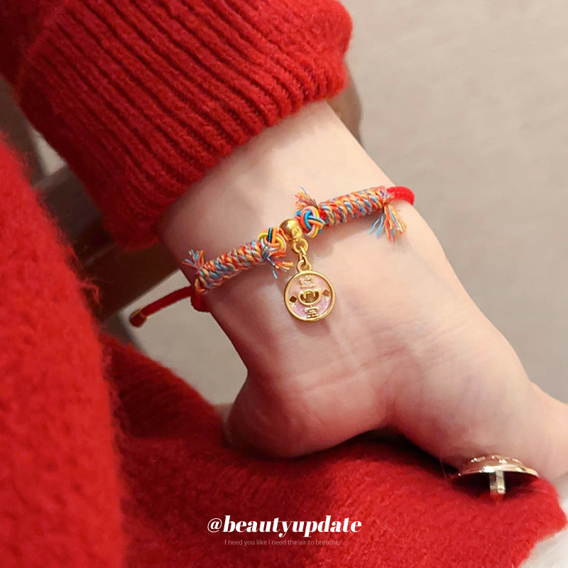 A廠【HB3335】新中式滴油菱形福字新年紅繩手鍊時尚百搭手繩手環輕奢高級感手飾 24.12-3