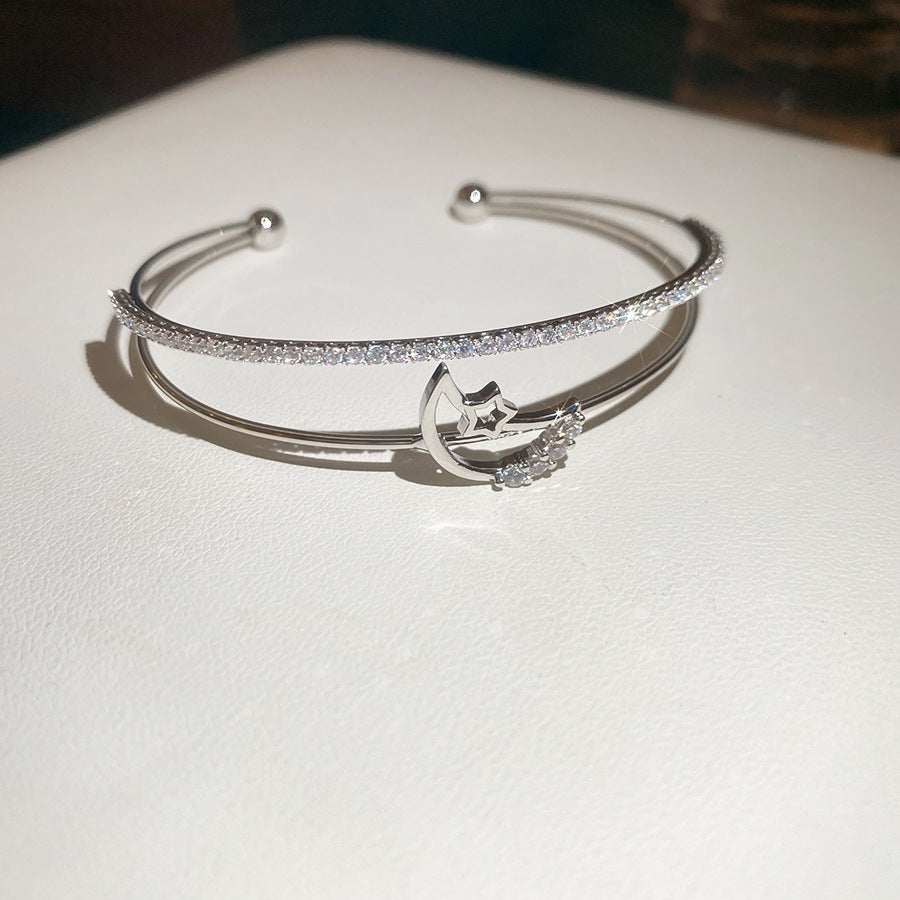 A廠【HB4630】超閃鋯石月亮雙層開口手鐲時尚簡約百搭氣質手環輕奢高級感手飾女
 25.10-1