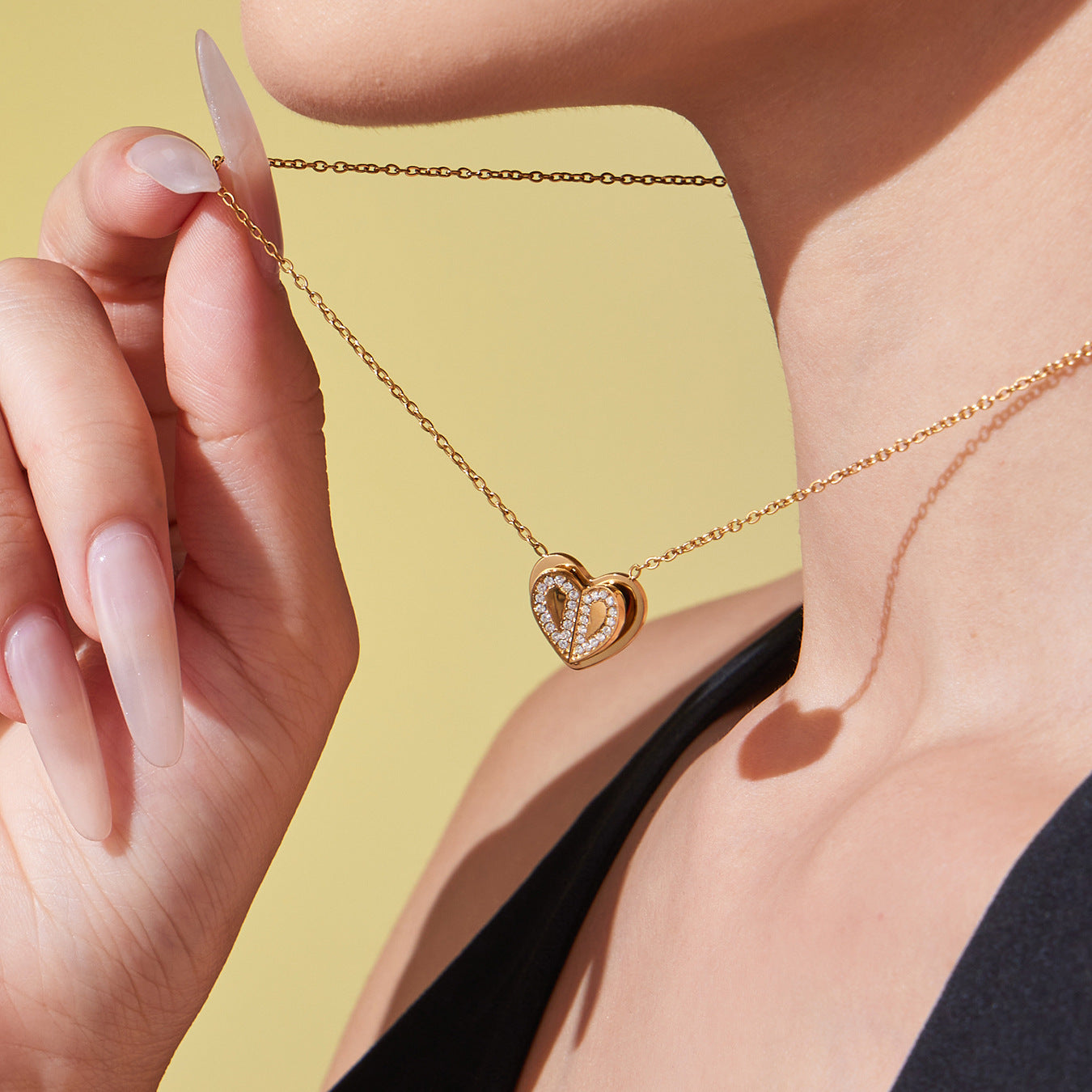 B廠【TXP446】小眾設計雙層愛心5A鑲鋯石戒指耳環項鍊不鏽鋼材質鍍18k金
 25.10-4