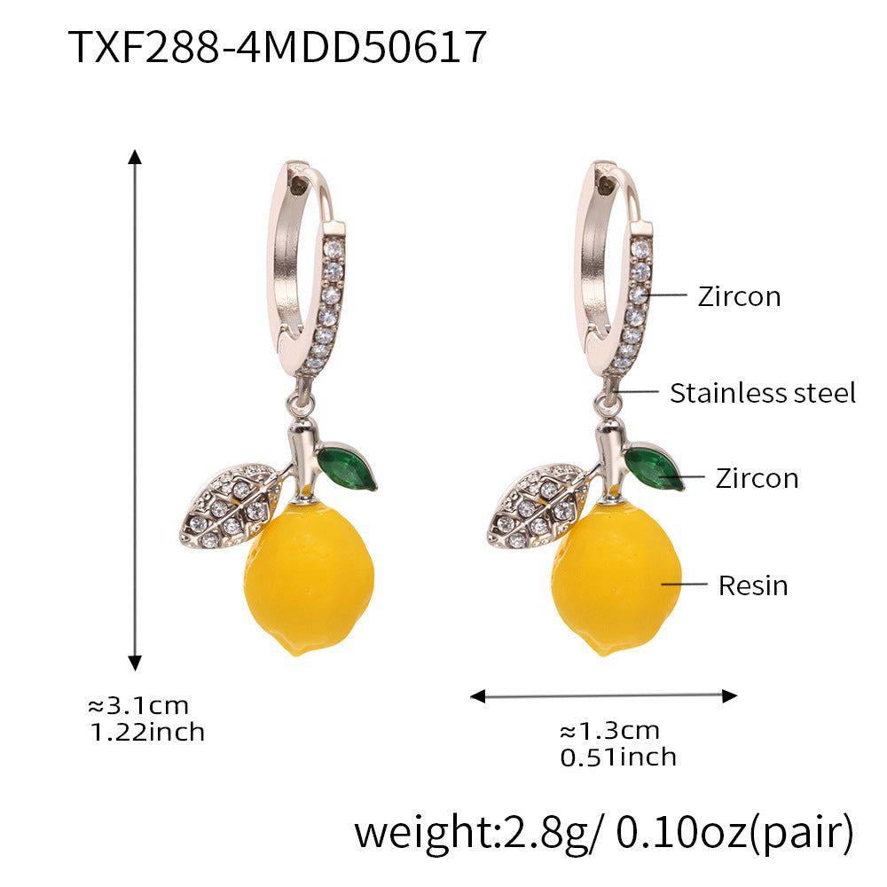 B廠【TXF288】ins小香風不鏽鋼5A鋯石檸檬花朵耳環女歐美新款耳環18k鍍金 25.06-3
