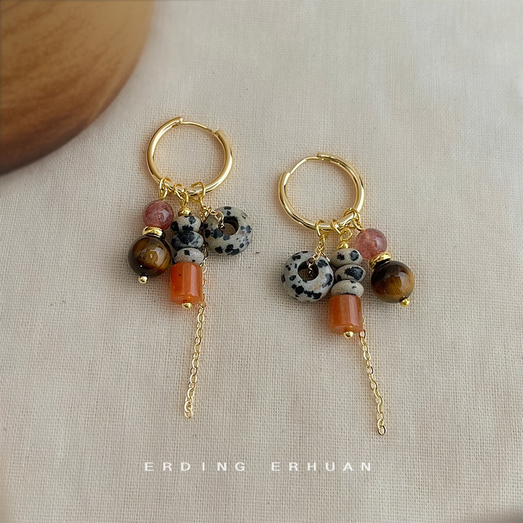 C廠【6942】文藝復古天然石虎眼石手工藝設計感民族風流蘇耳環飾品
25.10-5