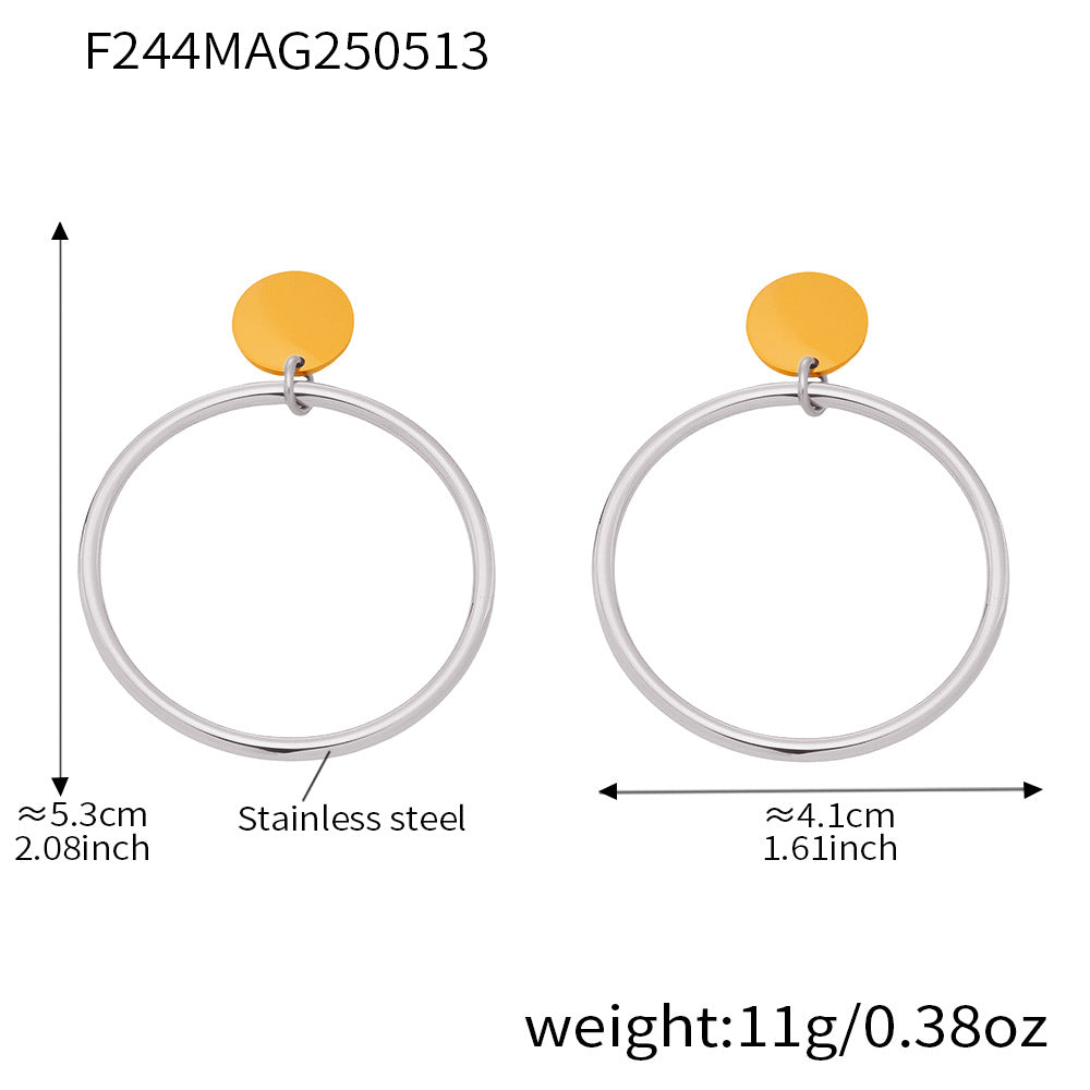 B廠【F244】2025爆款大圈圈耳環女不鏽鋼拼色設計鍍18k真金不掉色耳環 25.05-4