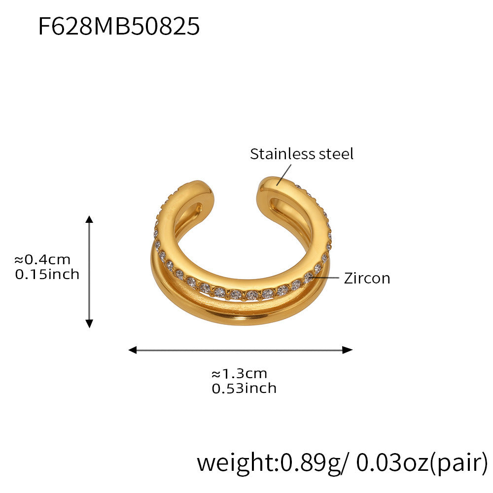 B廠【F584】歐美新款飾品無耳洞耳夾帶鑽仿珍珠耳飾不鏽鋼鍍18k金保色 25.08-5