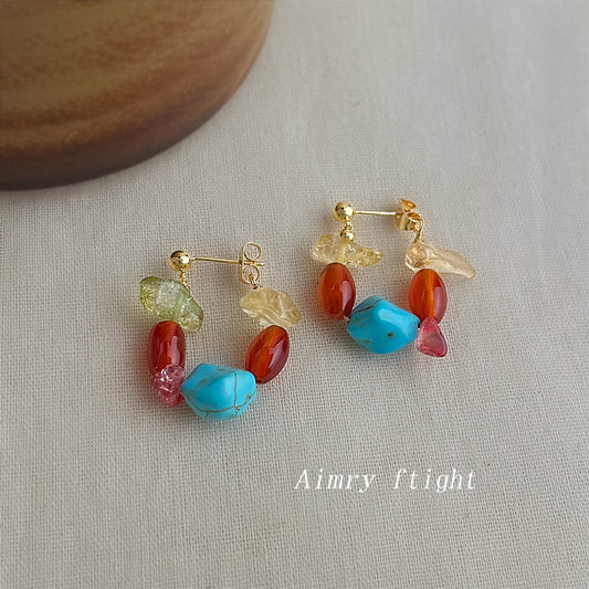 C廠【S17】天然石紅瑪瑙手工藝設計感手工耳環國潮民族風新款耳環飾品
 25.10-3