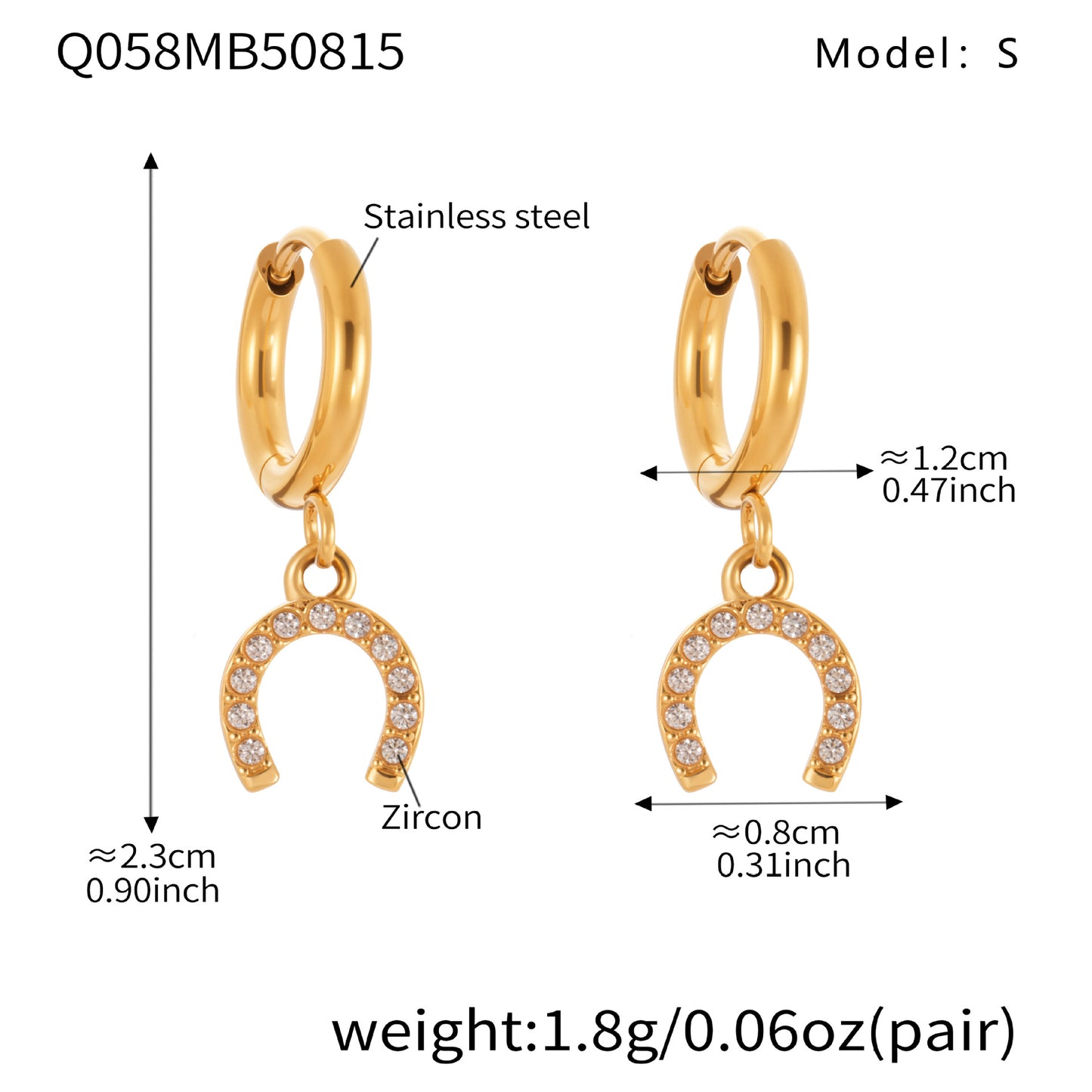 B廠【Q057】新品鑲鑽小馬蹄扣圓圈耳扣耳圈新潮氣質小巧通勤不銹鋼耳飾 25.08-5