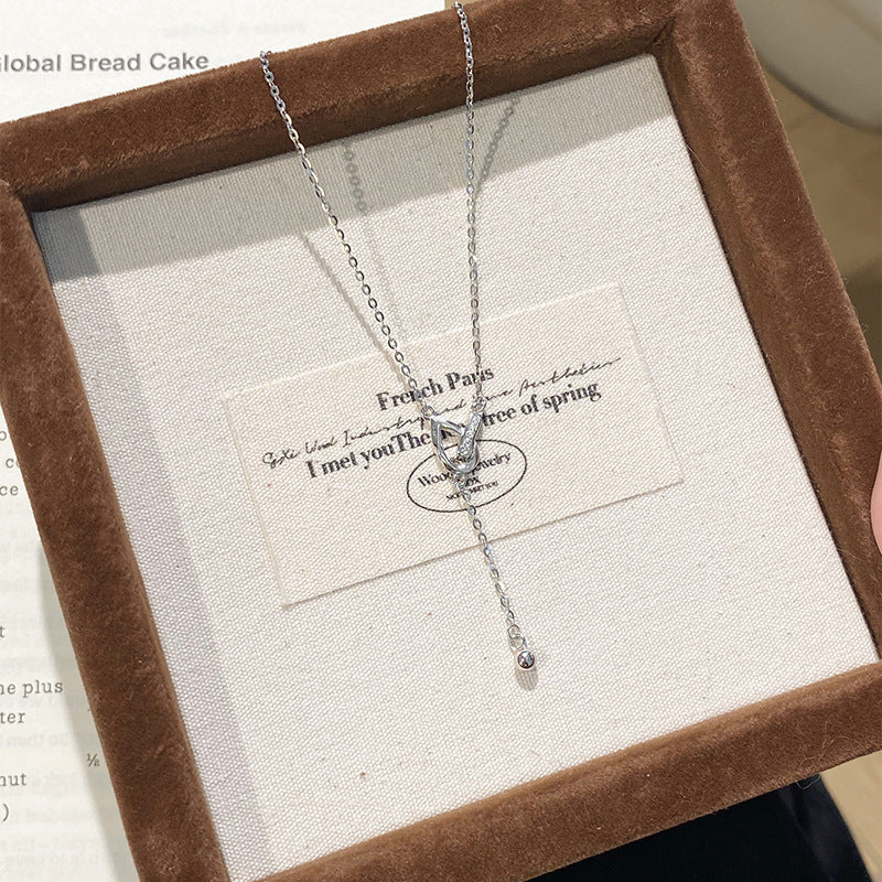 F廠【DQ2096N】S925純銀時尚氣質水滴環扣項鍊女高級感圓珠流蘇鎖骨鏈潮 25.05-3