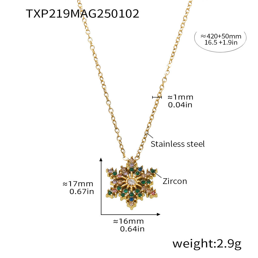 B廠【TXP219】 聖誕節CNC雪花超閃鋯石吊墜鎖骨項鍊批發鈦鋼不掉色飾品女 25.01-2