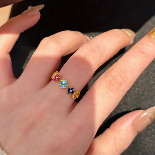 F廠【DQ8510R】S925純銀彩色四葉草戒指女高級感輕奢彩虹鋯石戒指小紅書爆款
 25.08-5