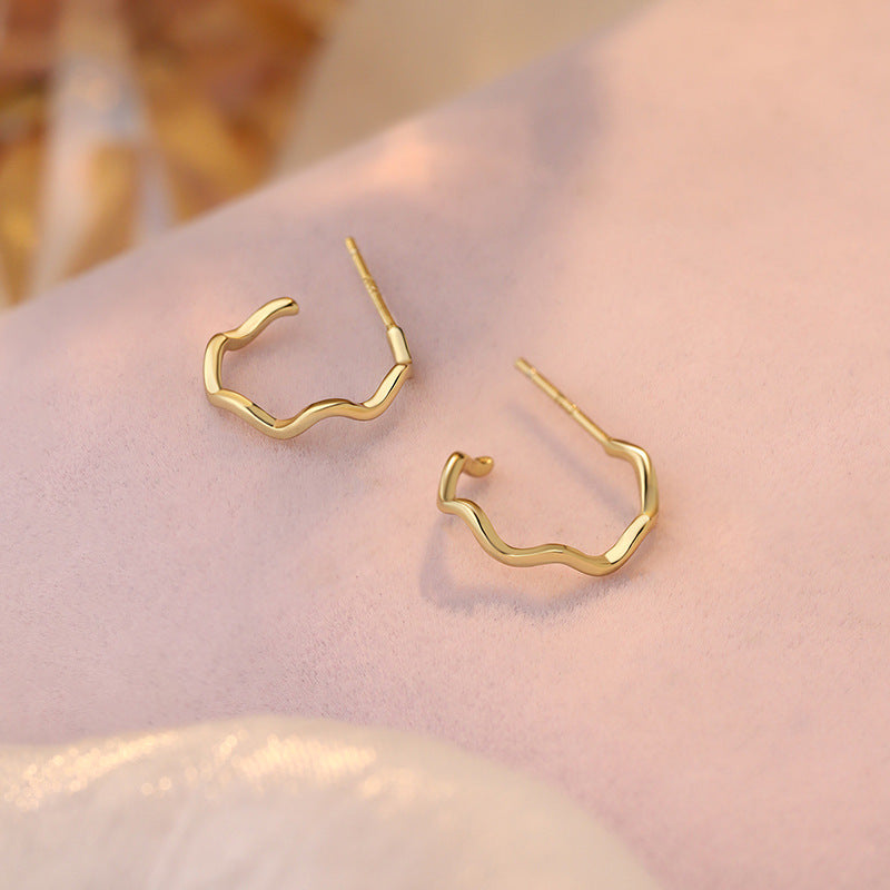 E廠【YC5443E】S925純銀波浪彎鉤耳環幾何極簡風小眾耳飾氣質溫柔文藝風 25.03-1