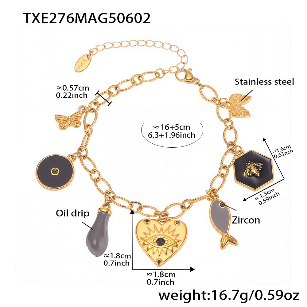 B廠【TXP276】歐美飾品不銹鋼批花紋鏈紅色愛心滴油DIY多配件手鍊項鍊女 25.06-1