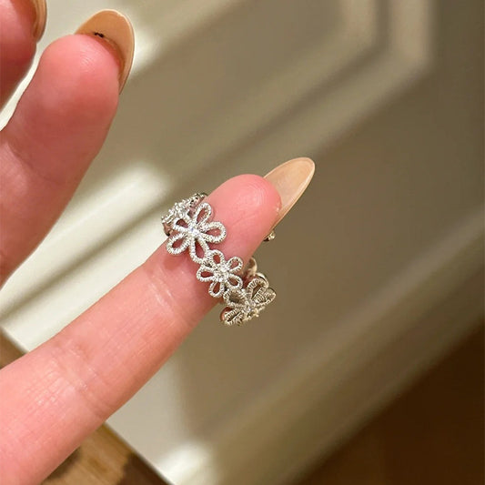 F廠【DQ8279R】S925純銀蕾絲花環戒指女氣質復古輕奢精緻鏤空花朵開口指環潮 25.05-2