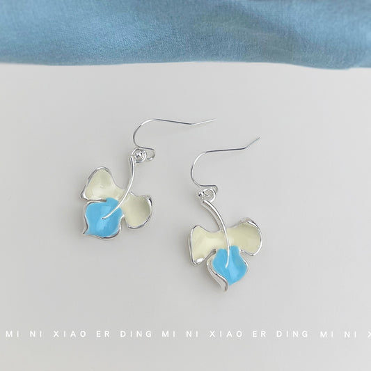 C廠【6342】清新甜美琺瑯滴釉漸變色樹葉耳環女氣質優雅可愛小香風新款耳飾女 25.06-4