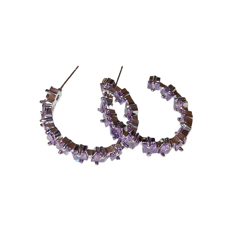 A廠【HE24779】925銀針超閃方形鋯石C形耳環氣質簡約精緻百搭耳環女耳飾輕奢高級感 25.01-4