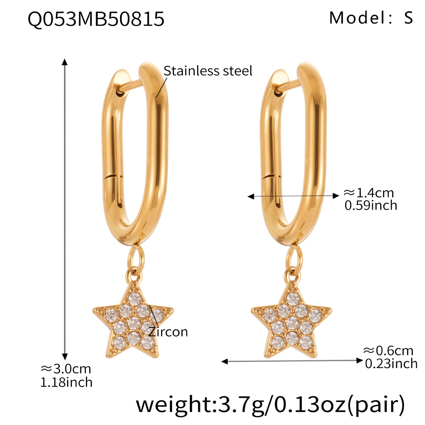 B廠【Q052】歐美飾品不鏽鋼五角星滿鑽鋯石耳環鍍18k真金氣質時尚耳飾 25.08-5