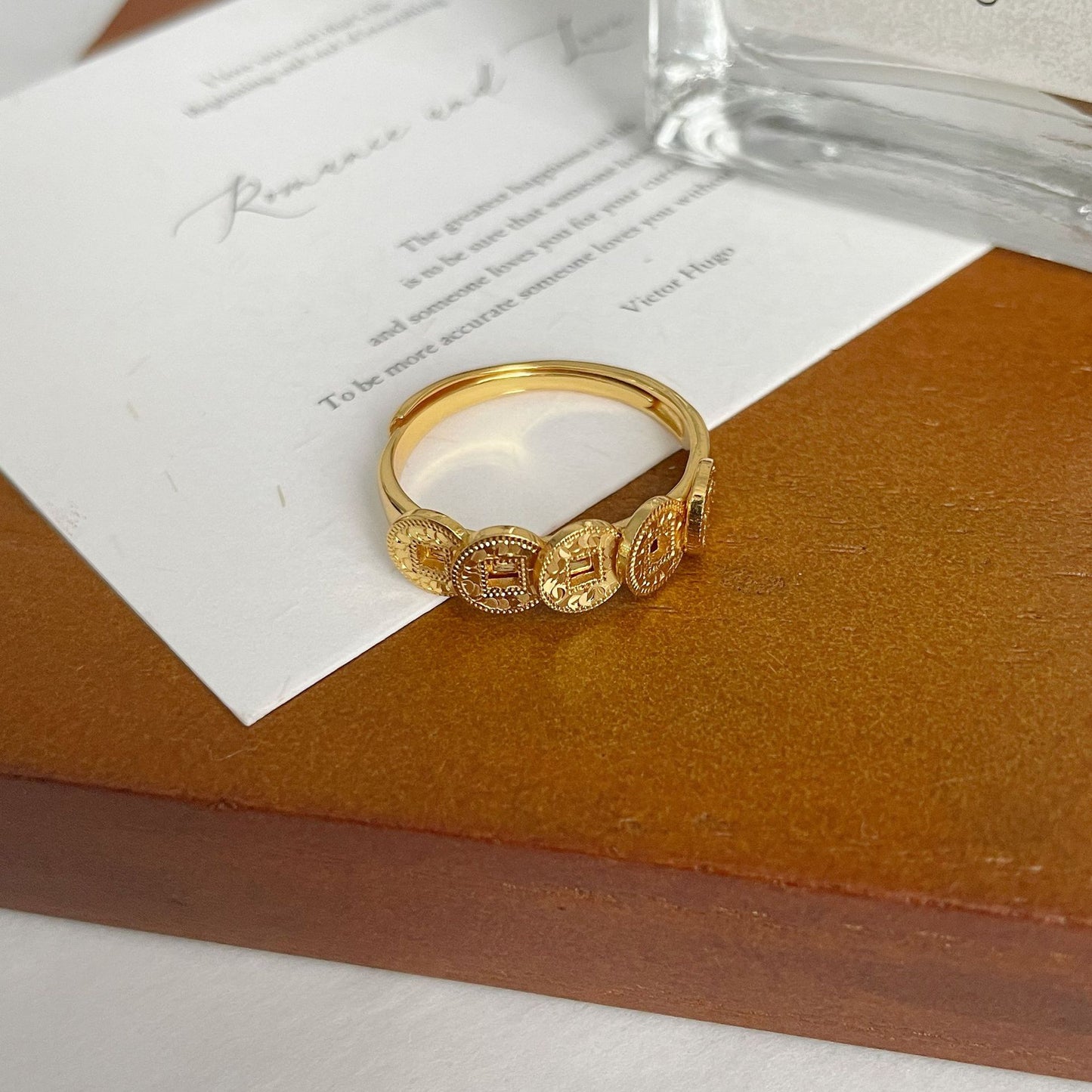 F廠【DQ8023R】足銀999中古風碎冰冰銅錢戒指女輕奢高級感五帝幣新中式指環 25.05-3