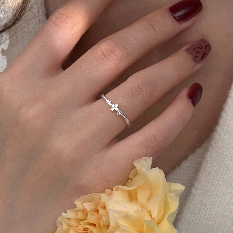 F廠【DQ8421R】足銀999簡約小清新丁香花戒指女ins精緻小眾花朵純銀開口指環 25.06-1