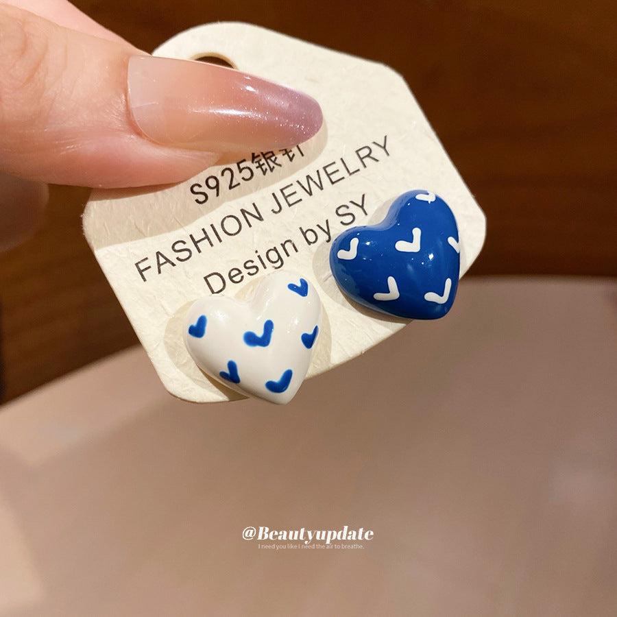 A廠【WE4155】925銀針滴油愛心不對稱耳環小清新甜美氣質耳環小眾設計感耳飾
 25.10-3