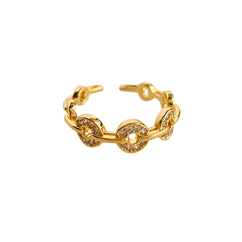 C廠【4071】招財進寶微鑲鋯石開口可調節食指戒錢幣個性手飾鍍14K戒指女 24.06-1