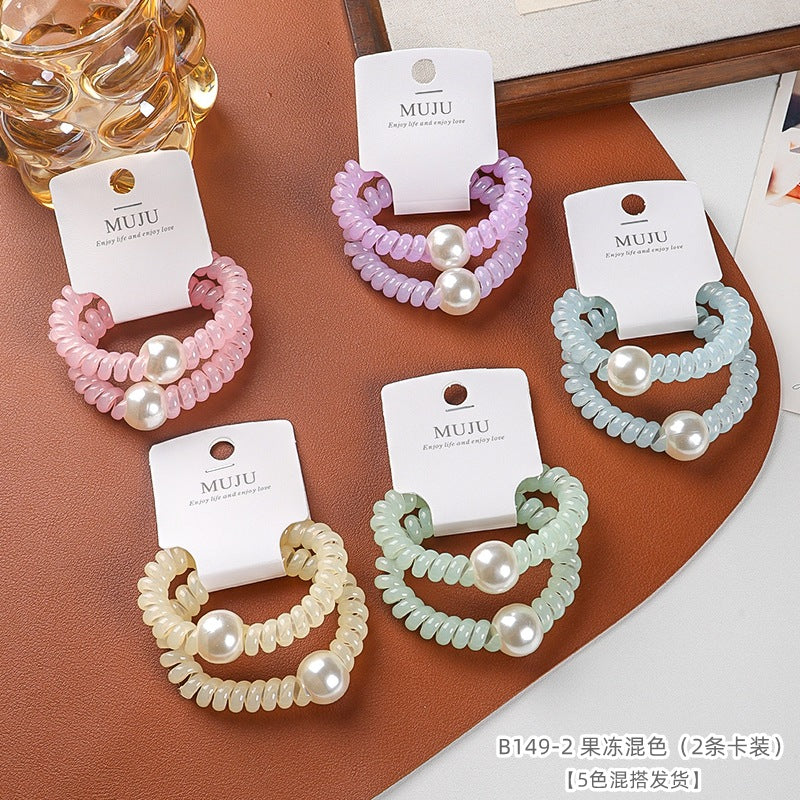 D廠【B149】2條卡裝電話線圈珍珠繩甜美果凍色馬尾皮筋 25.05-3「D廠-單筆結帳需滿,NT$600出貨(不含運費)」