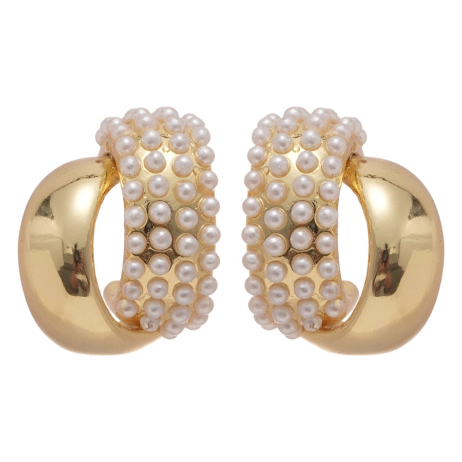 A廠【HE27587】925銀針C形珍珠圓耳環法式優雅氣質耳環時尚簡約耳環設計感小眾女 25.07-1