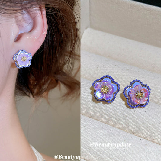 A廠【HE27202】925銀針花邊樹脂花朵耳環超仙清新甜美百搭耳環小眾設計感耳飾女 25.06-2