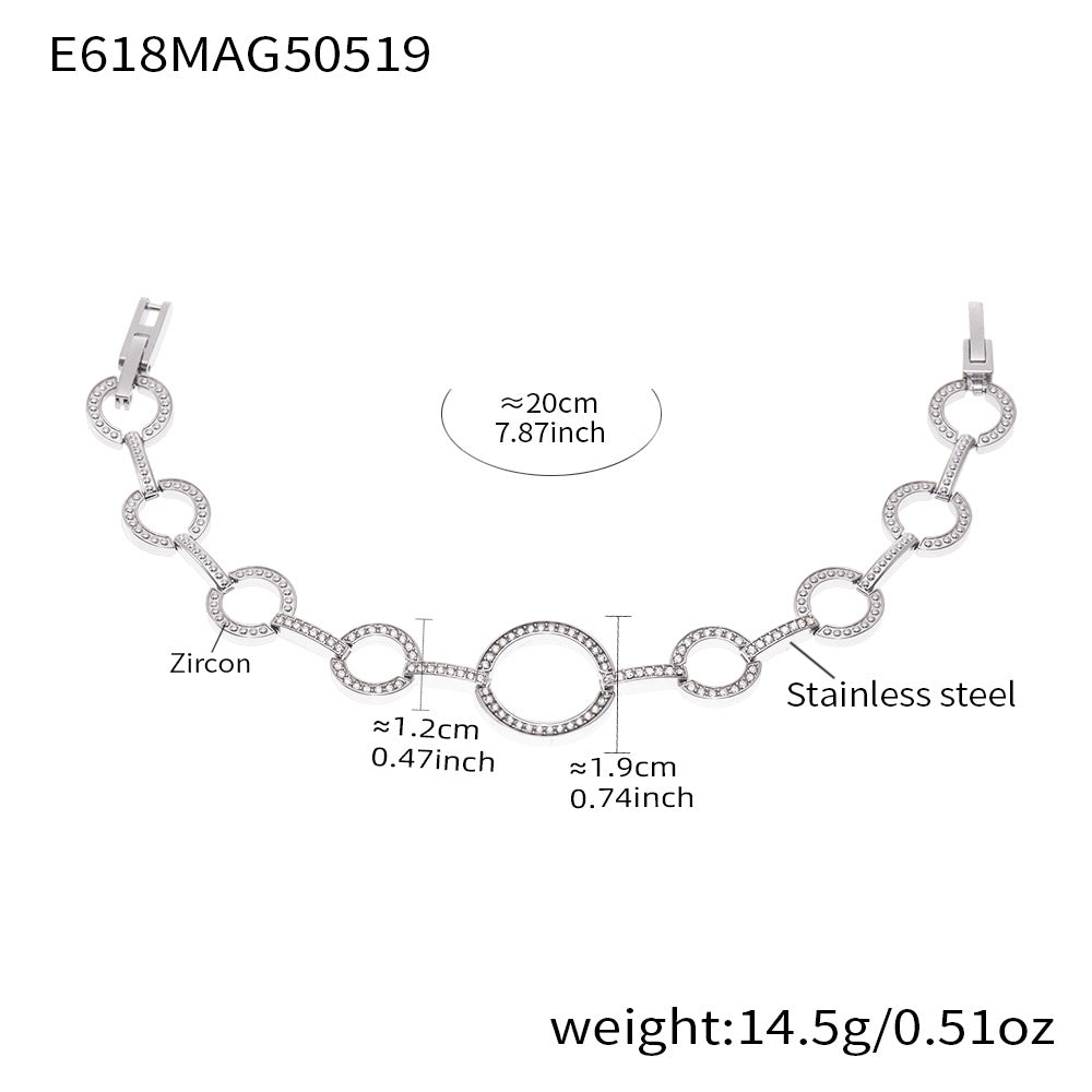 B廠【E618】5A鋯石大小愛心圓圈質感手鍊歐美ins風不銹鋼材質鍍18k真金 25.05-4