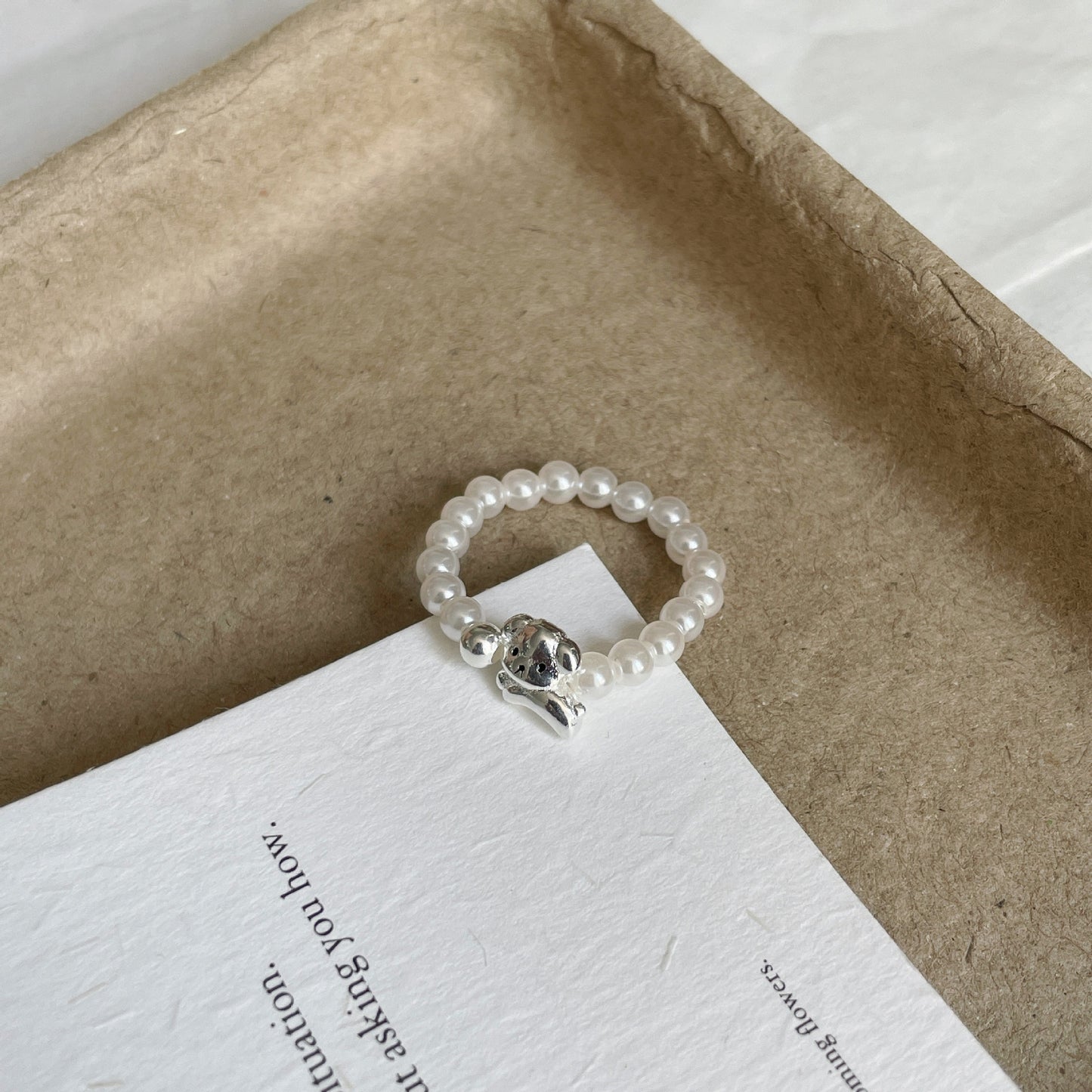 F廠【DQ8547R】S925純銀韓版施家仿珍珠小狗戒指女精緻時髦感手工設計食指戒 25.05-5