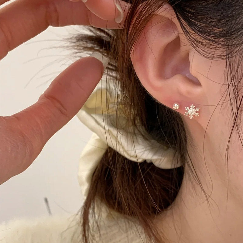 F廠【DQ10045E】999足銀小清新甜美雪花耳環女韓系彎鉤後掛式耳環純銀耳飾潮 25.04-4